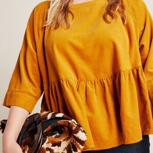 MAEVE (XL) Maria Babydoll Blouse Anthropologie Marigold Corduroy Soft - XL - 2X
